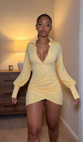 Butter Yellow Ruched Shirt Dress