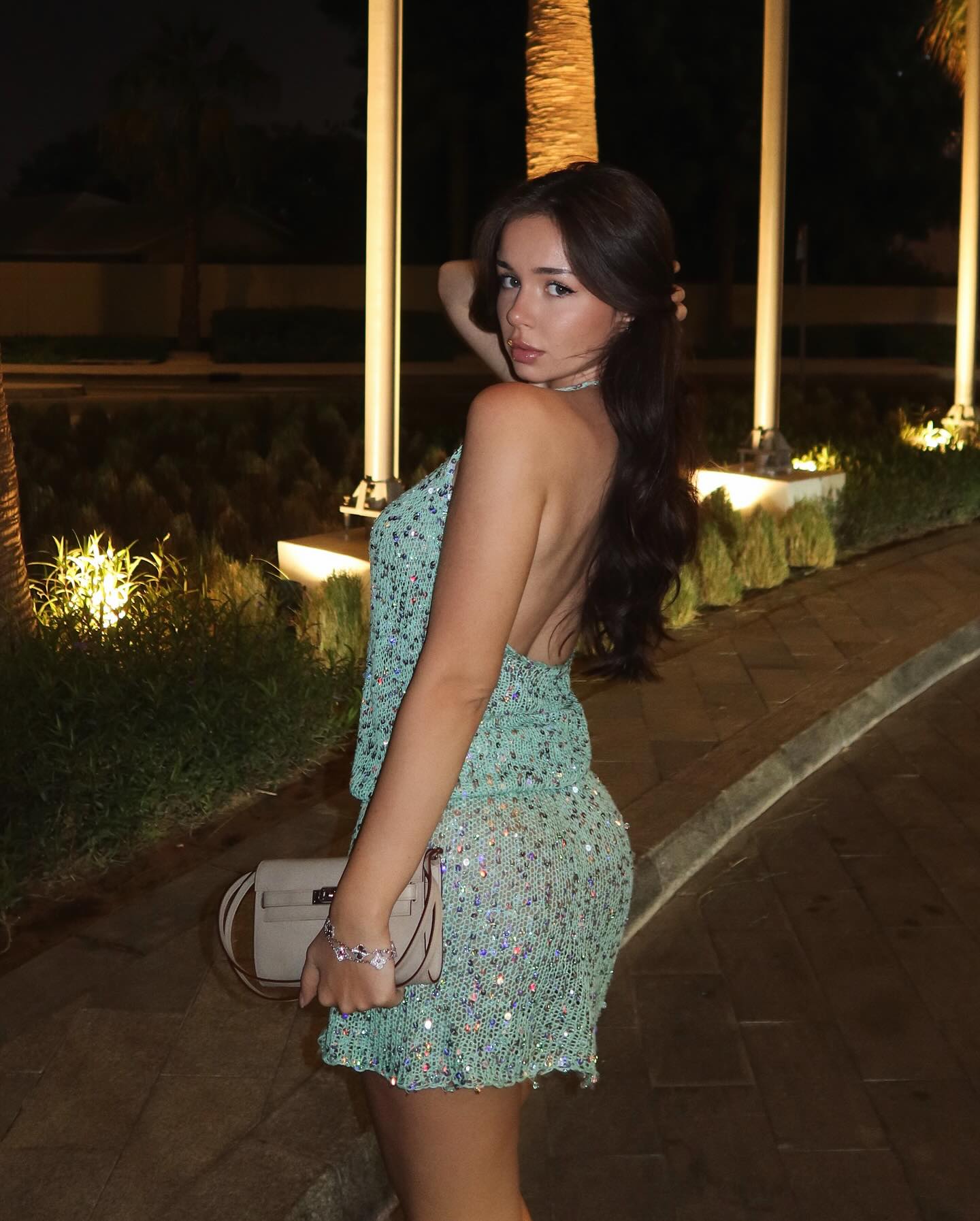 Sexy Halter Deep V-neck Backless Sequins Mini Skirt