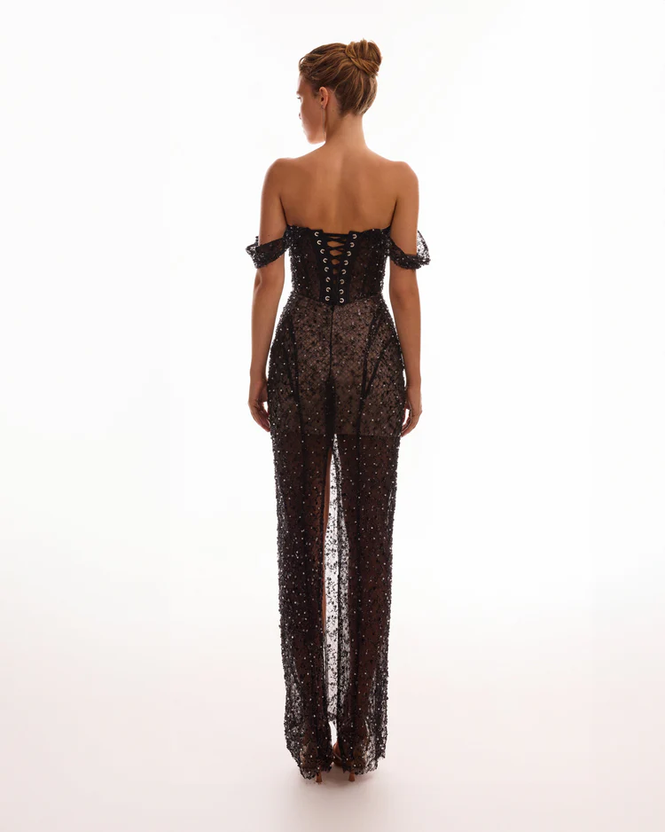 Sexy off-the-Shoulder Tube Top Embroidered Bead Dress