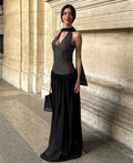 Black & White Polka Dot Halter Tie Detail Party Maxi Dress