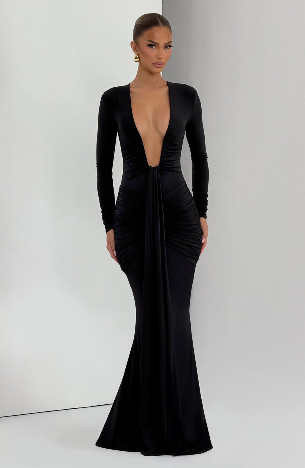 Sexy Slim Deep V Neck Solid Color Dress