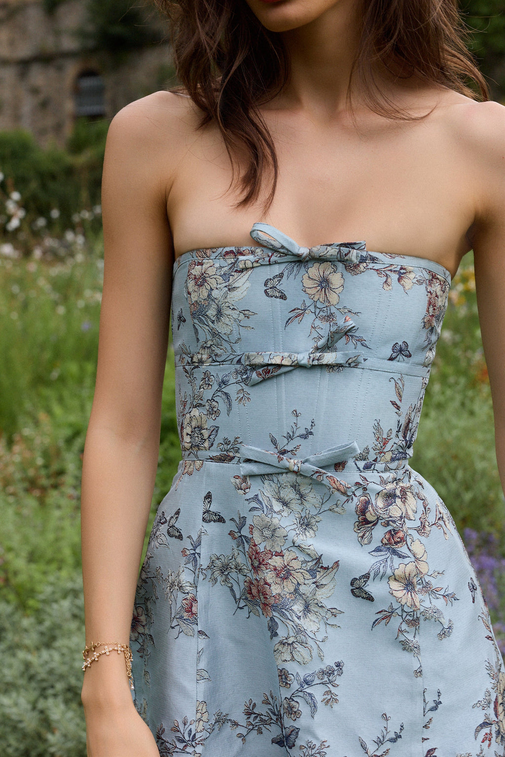 The Kimberlina Dress in Light Blue Lilibet Brocade