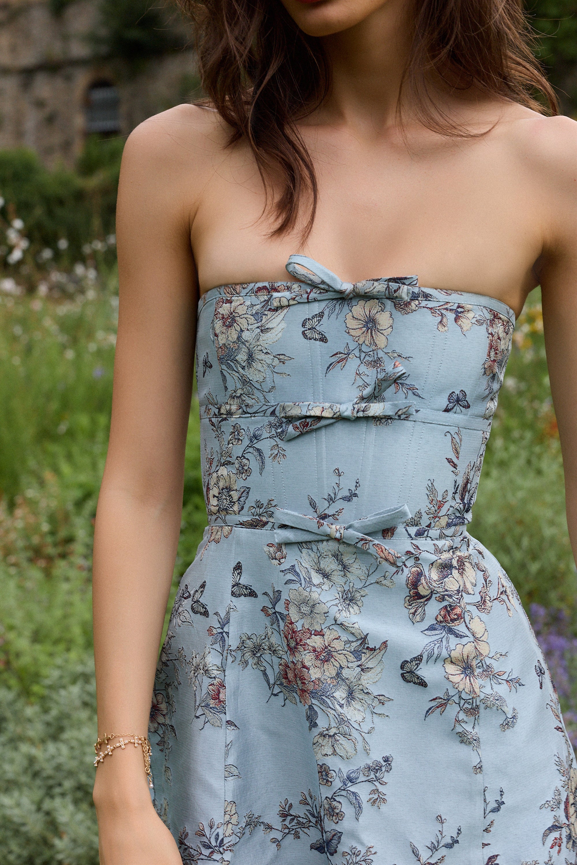 The Kimberlina Dress in Light Blue Lilibet Brocade