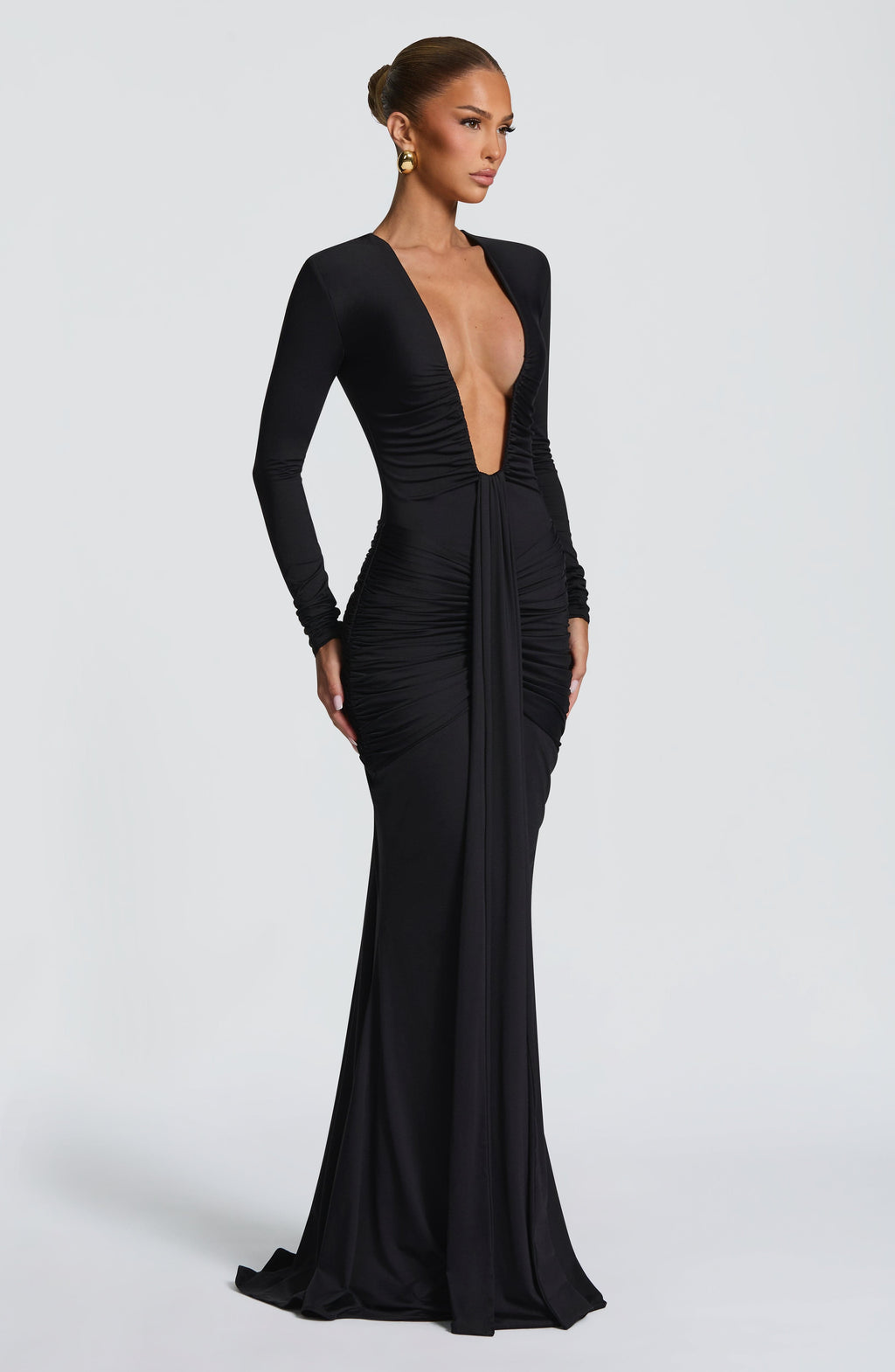 Sexy Slim Deep V Neck Solid Color Dress