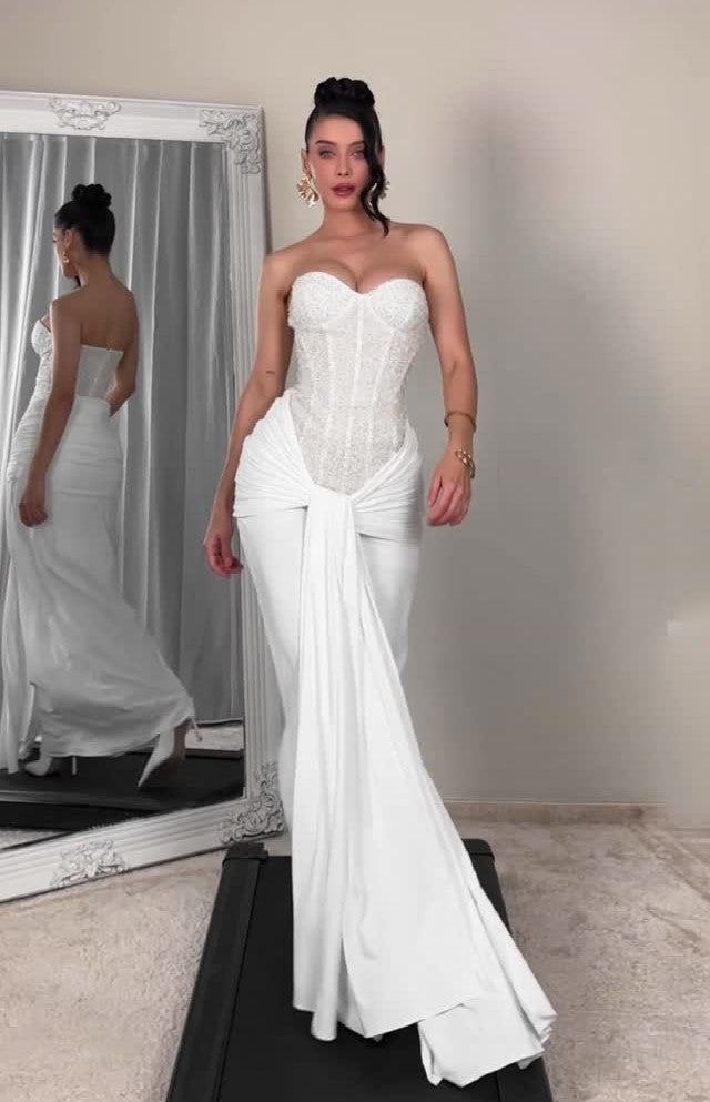 Sexy Sleeveless Tube Top Stitching Solid Color Evening Dress