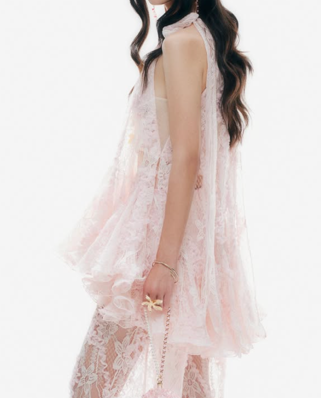 Pink Lace Cheongsam-Inspired 2-Piece Set