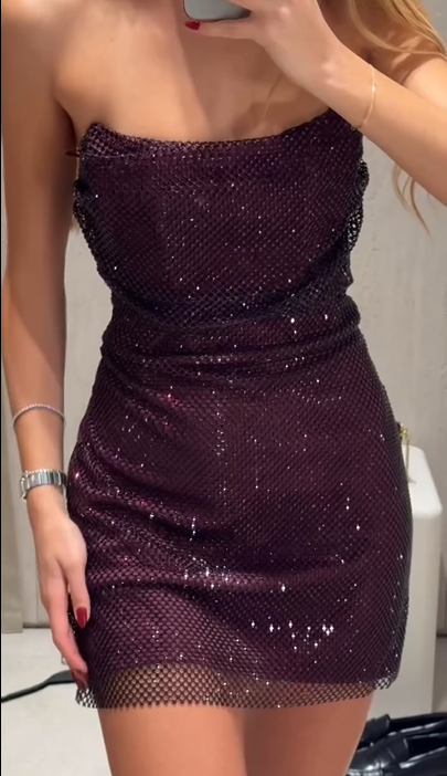 Sexy Bandeau Slim-Fit Shiny Solid Color Hot Girl Mini Skirt
