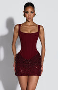Burgundy Corset Sequin Mini Dress