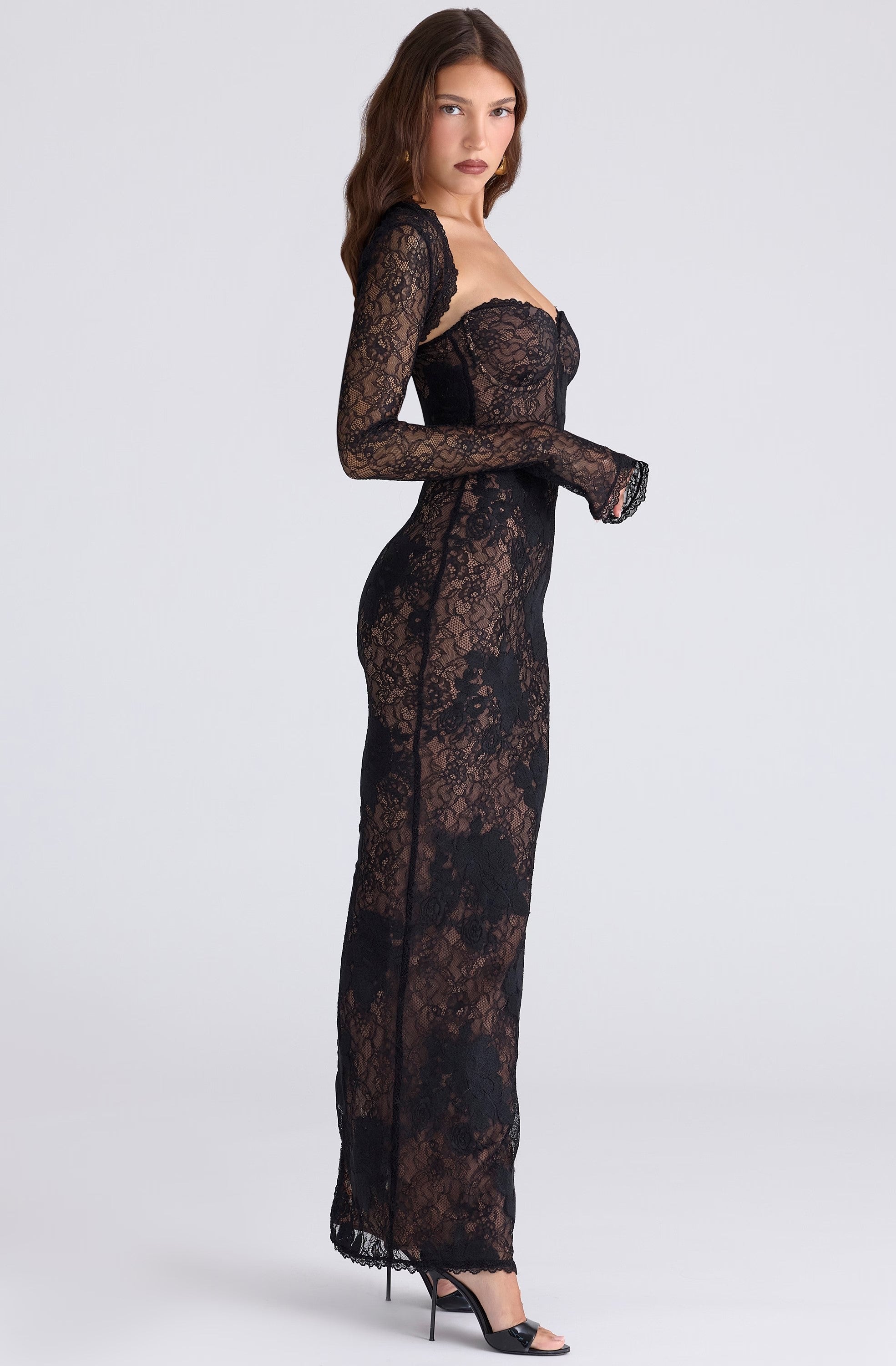 Sexy Long Sleeve Tube Top Lace Dress Two-Piece Set