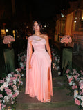 Sexy off-the-Shoulder Tube Top Pleated Solid Color Dress