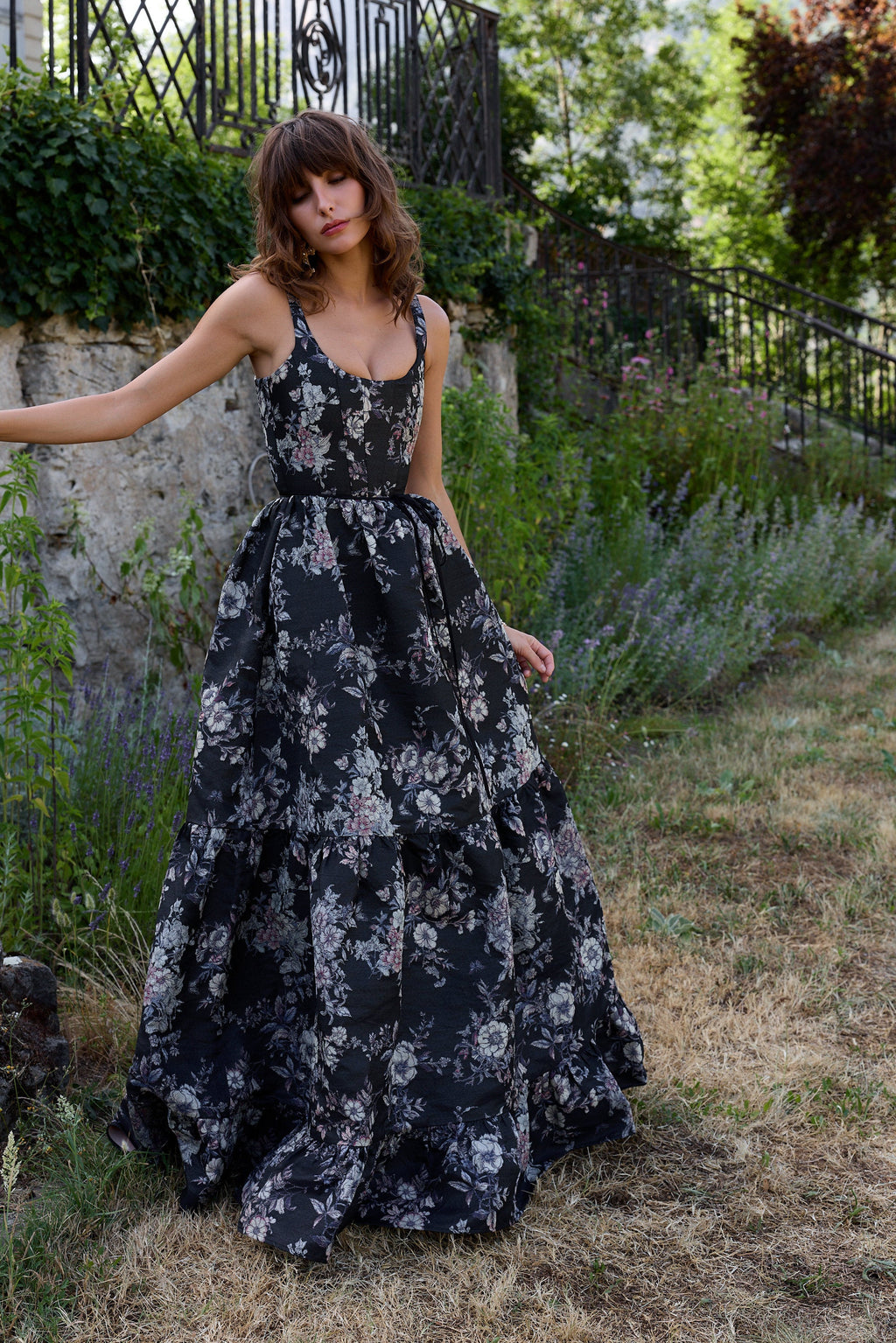 The Avery Dress in Black Lilibet Brocade