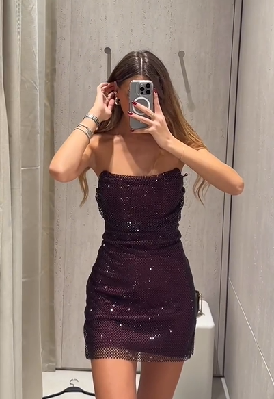 Sexy Bandeau Slim-Fit Shiny Solid Color Hot Girl Mini Skirt