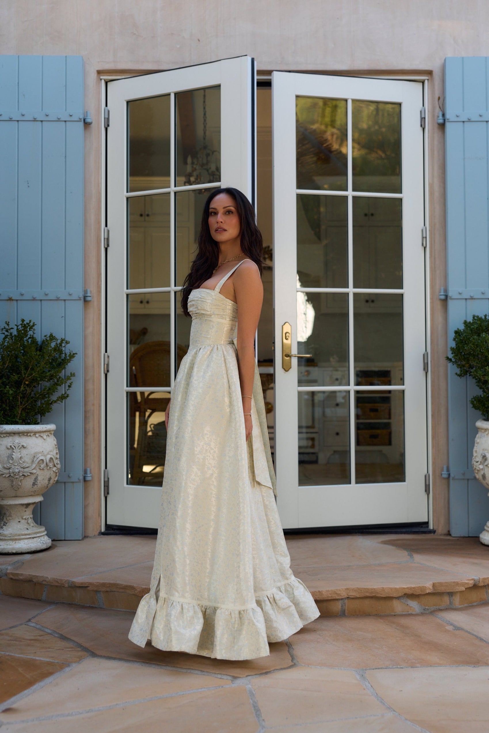 The Ava Dress in Light Blue Duchess
