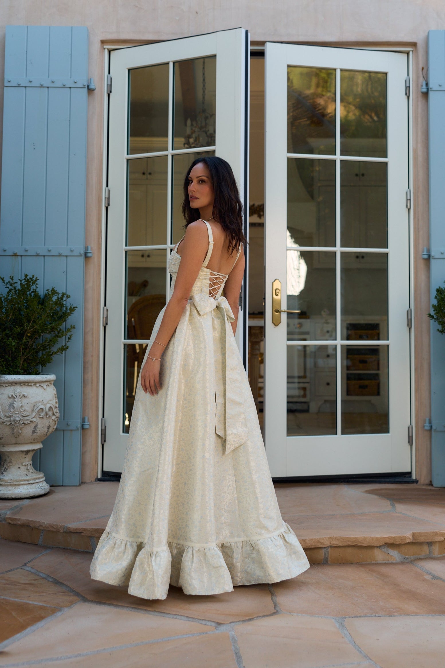 The Ava Dress in Light Blue Duchess