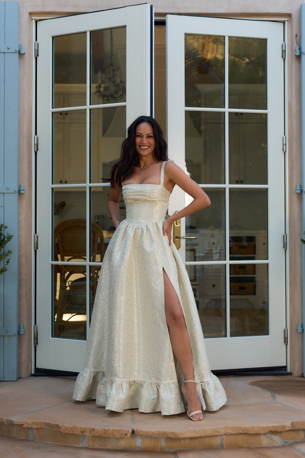 The Ava Dress in Light Blue Duchess