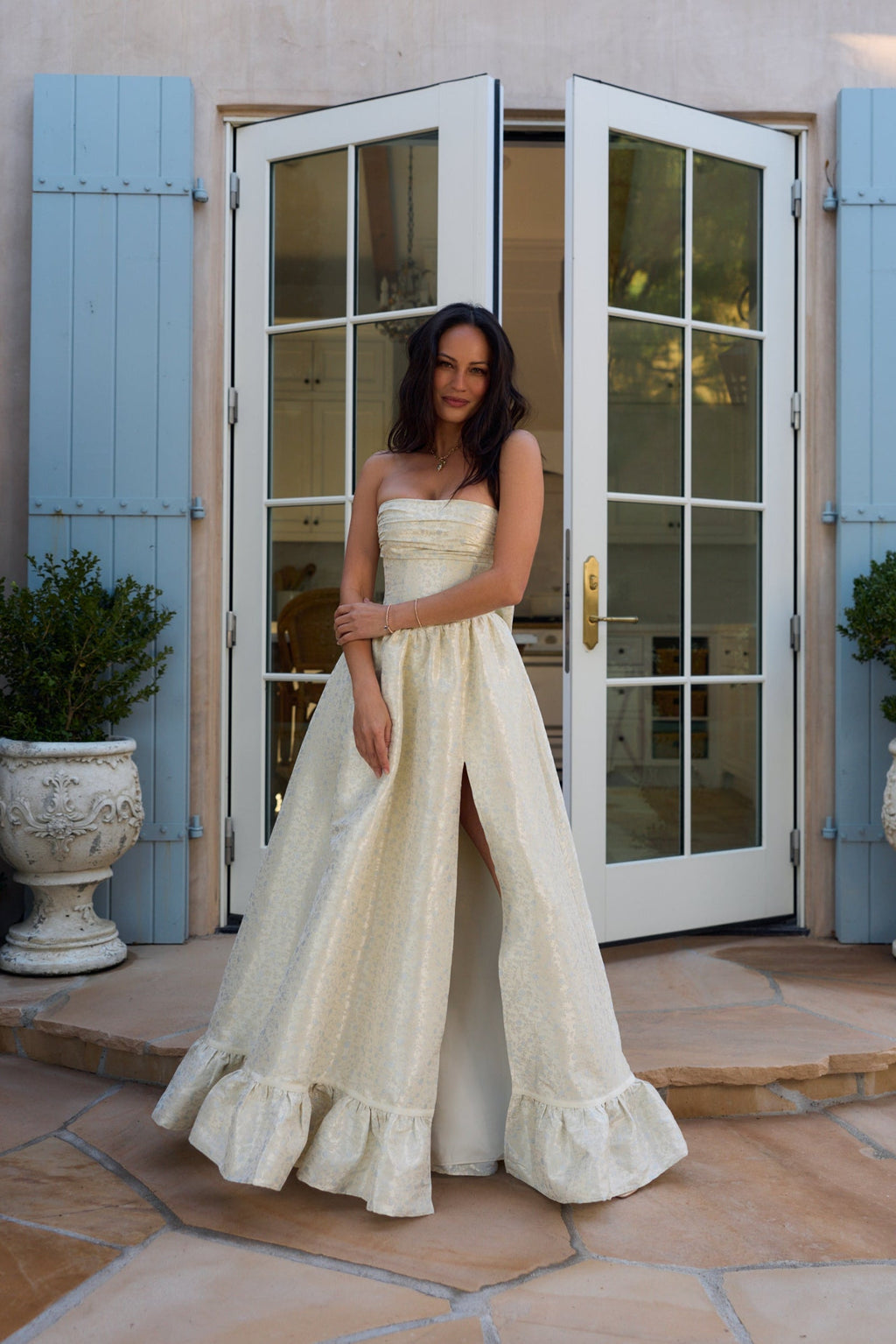 The Ava Dress in Light Blue Duchess