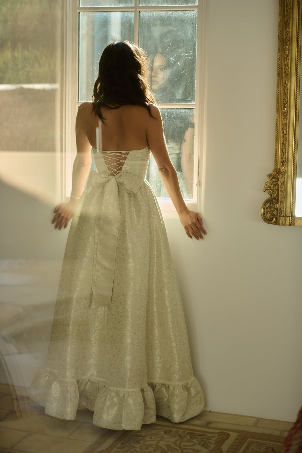 The Ava Dress in Light Blue Duchess