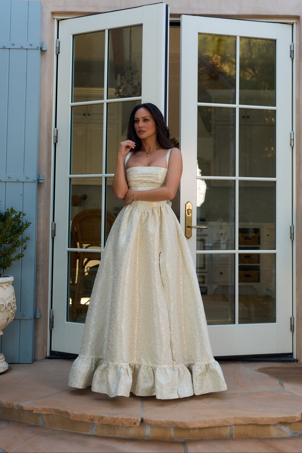 The Ava Dress in Light Blue Duchess