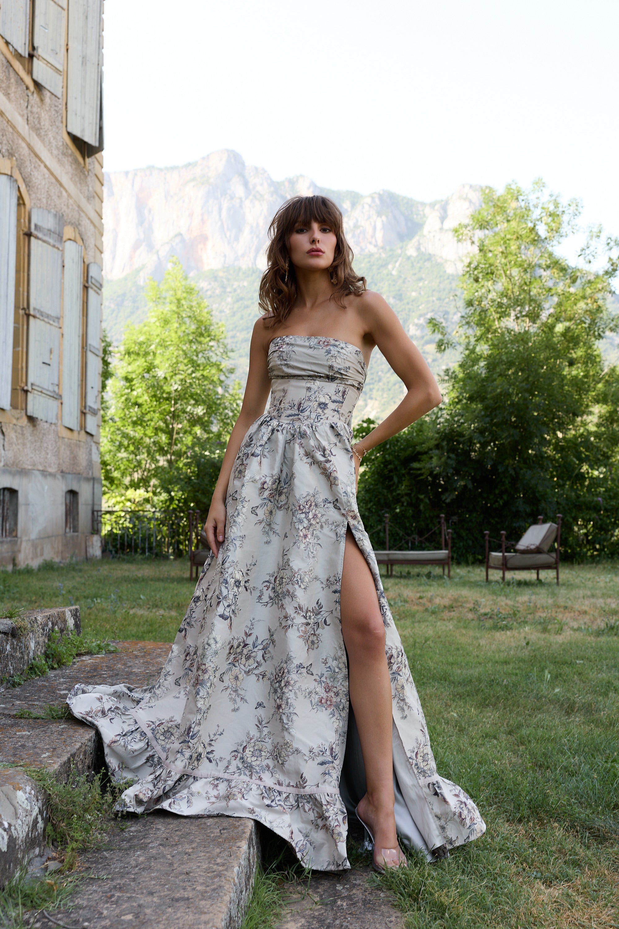 The Ava Dress in Stone Lilibet Brocade