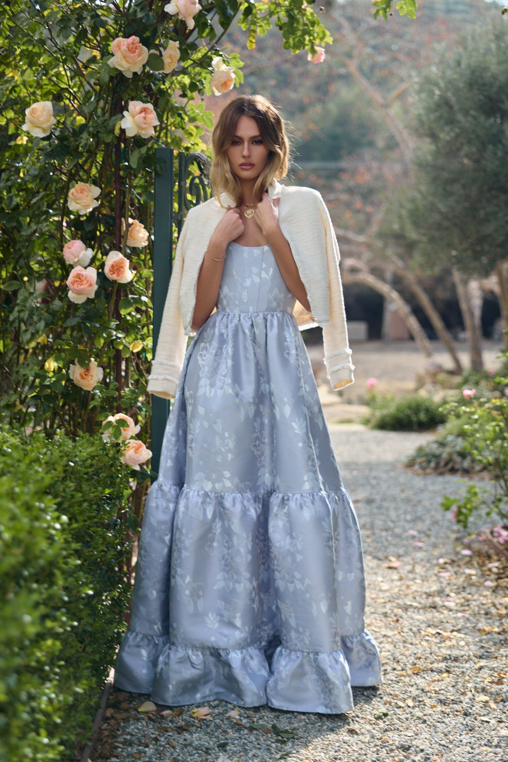 The Avery Dress in Icelandic Blue Baroque Floral