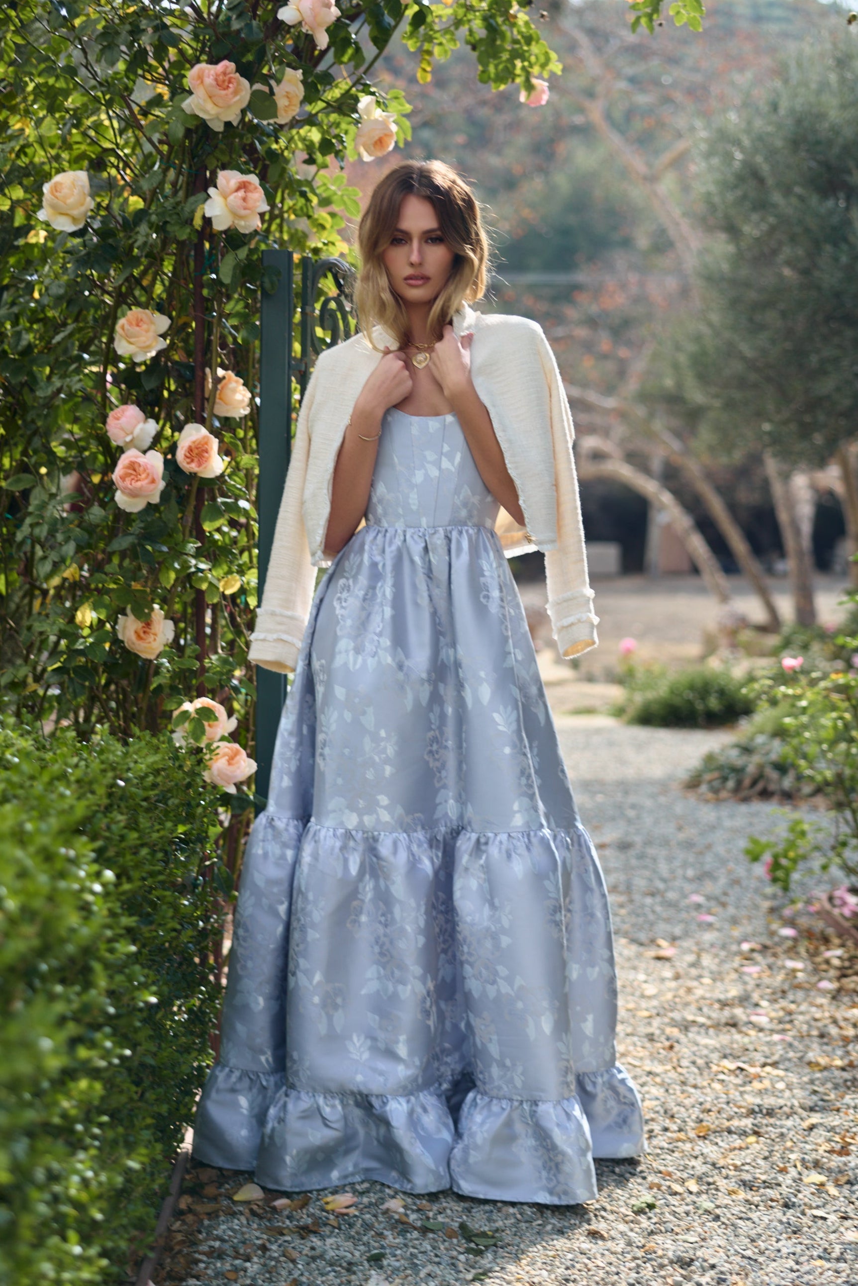 The Avery Dress in Icelandic Blue Baroque Floral