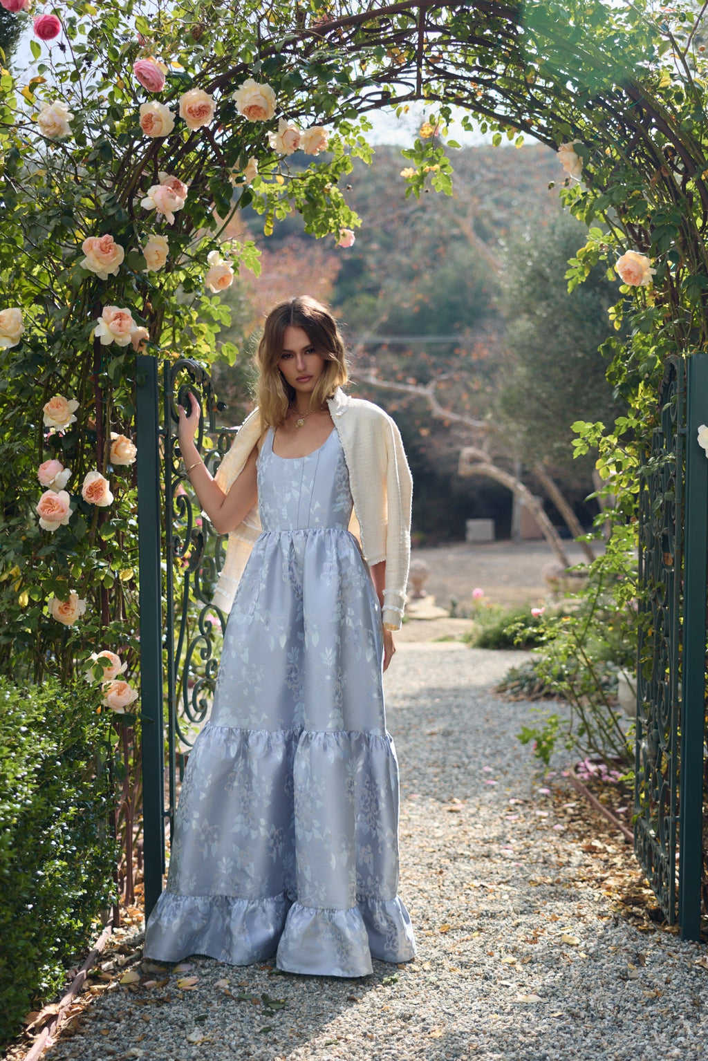 The Avery Dress in Icelandic Blue Baroque Floral