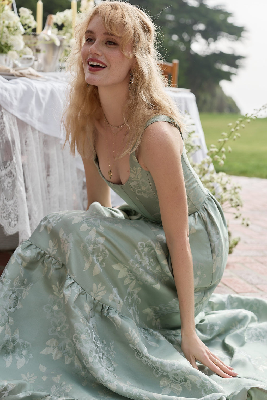The Avery Dress in Sage Baroque Floral