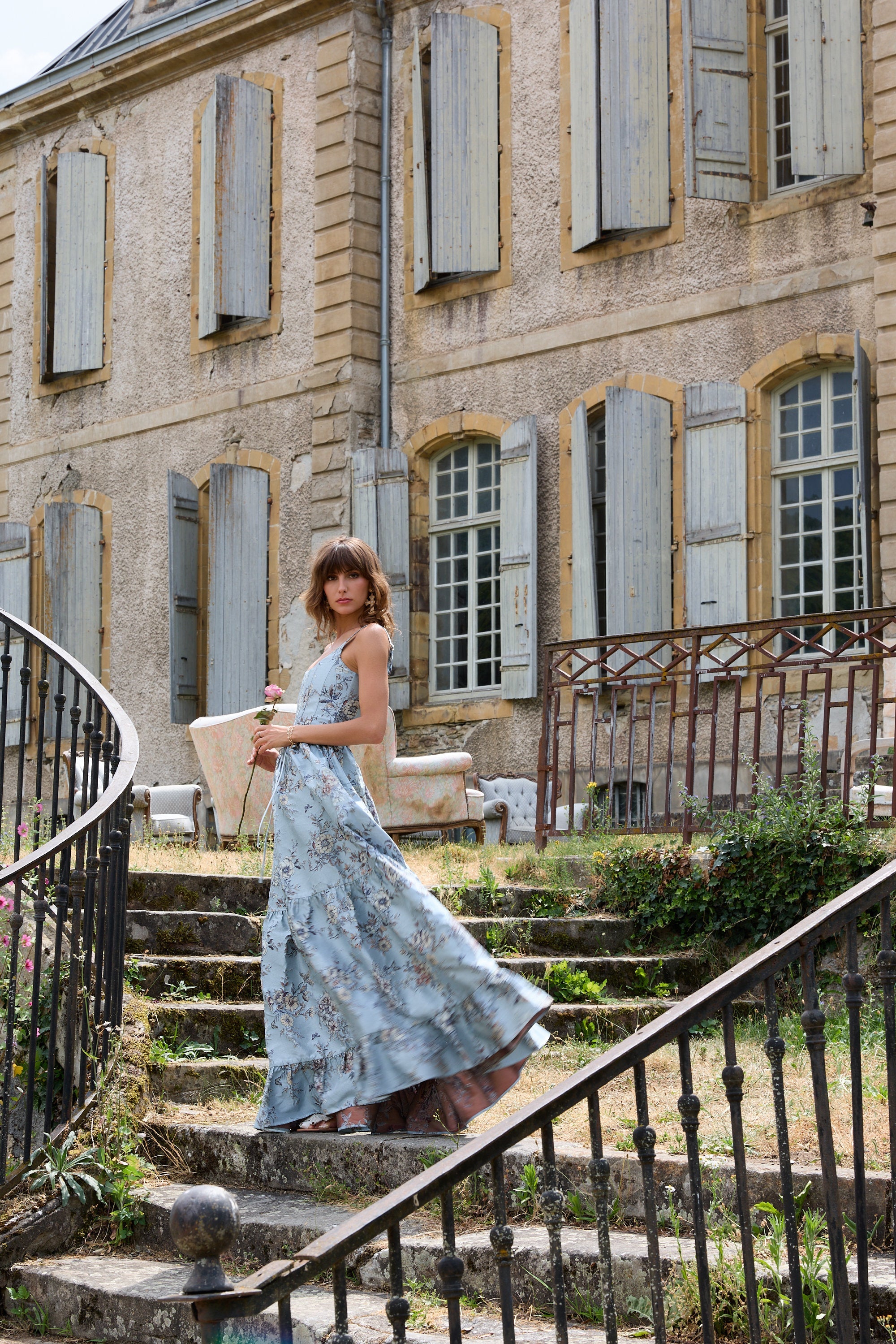 The Avery Dress in Light Blue Lilibet Brocade