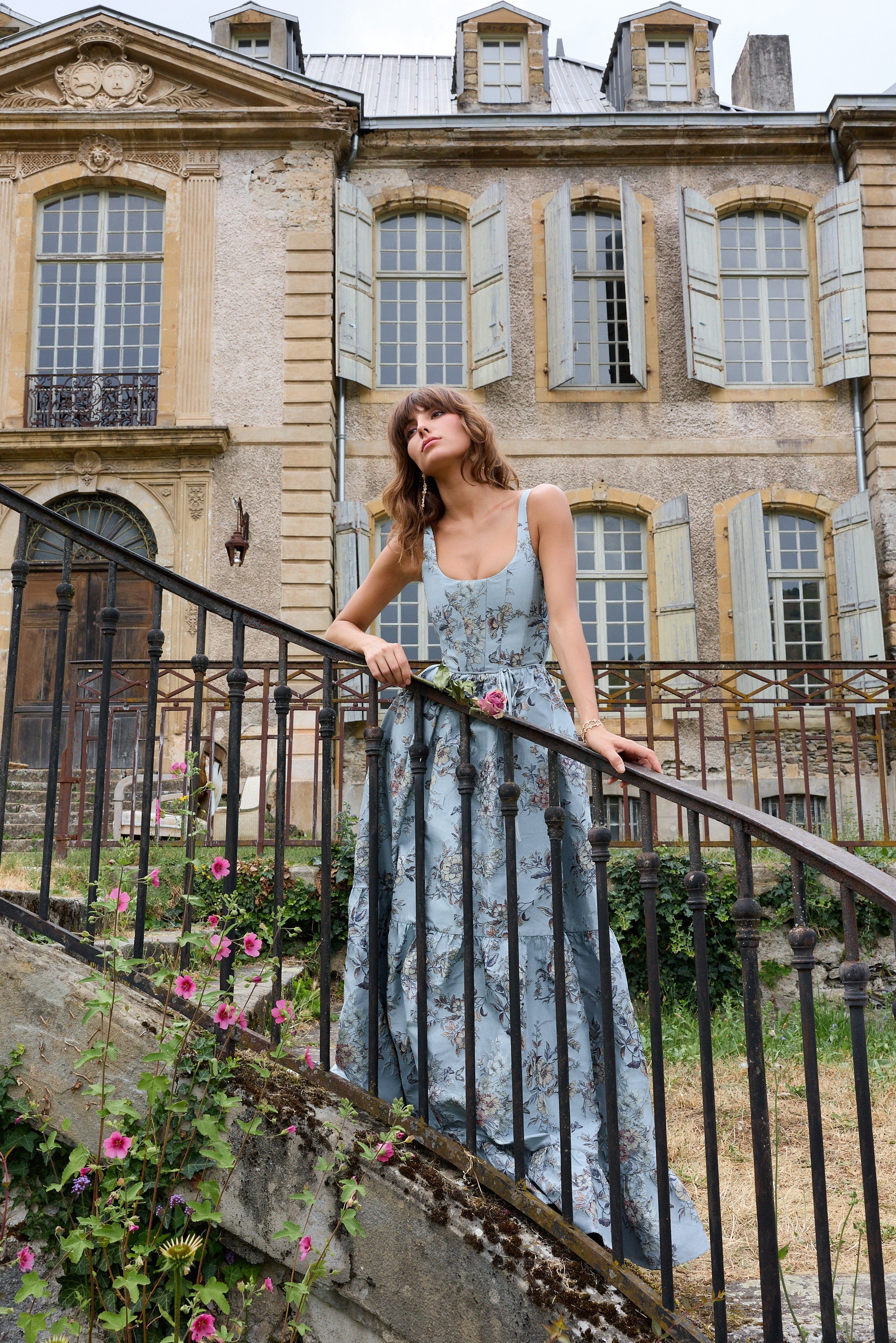 The Avery Dress in Light Blue Lilibet Brocade