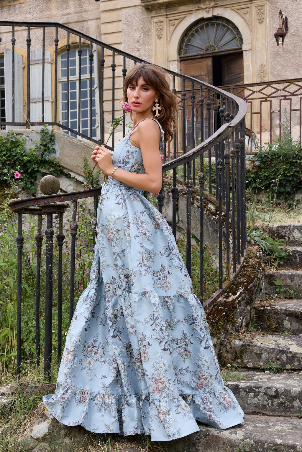 The Avery Dress in Light Blue Lilibet Brocade