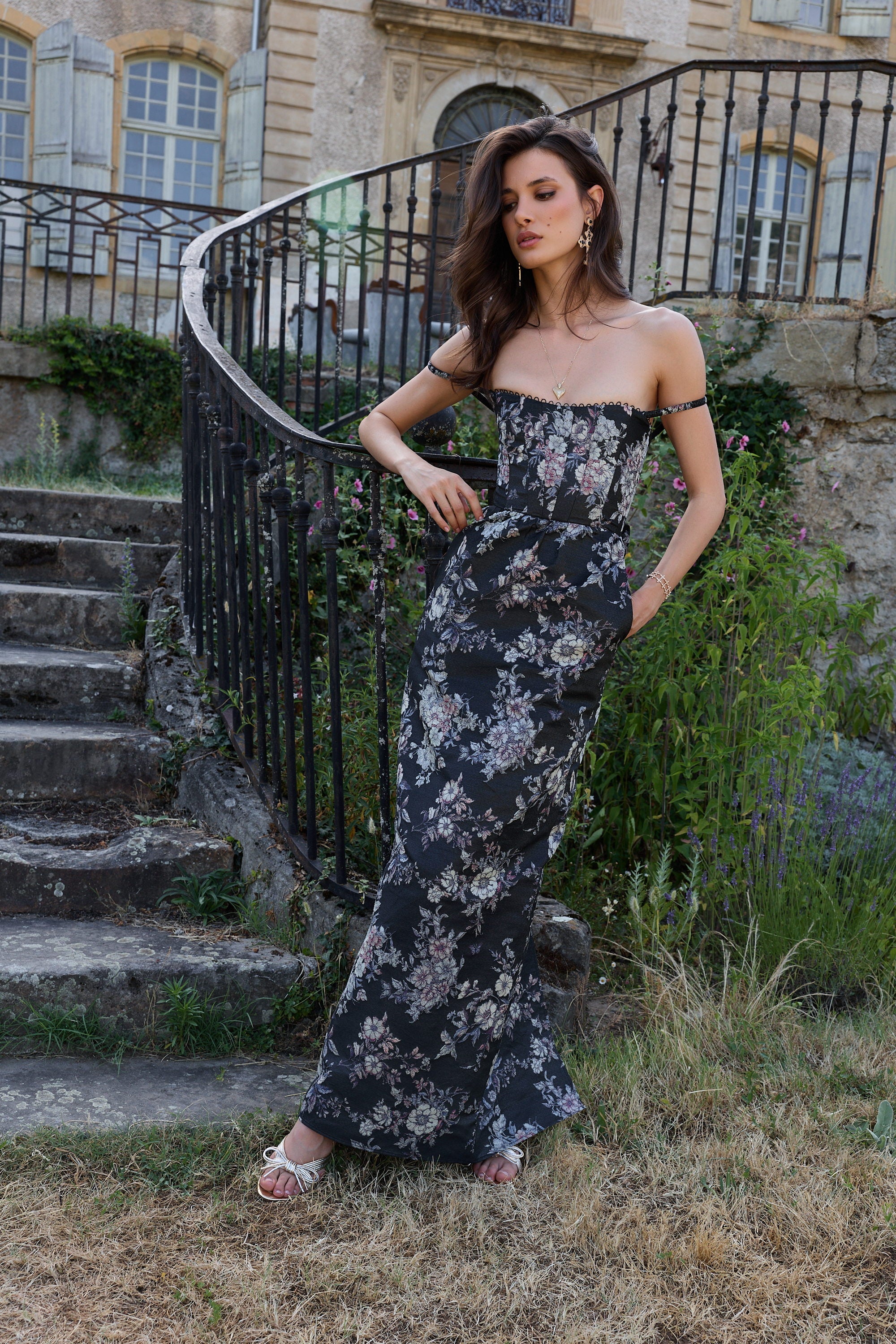 The Cheryl Dress in Black Lilibet Brocade