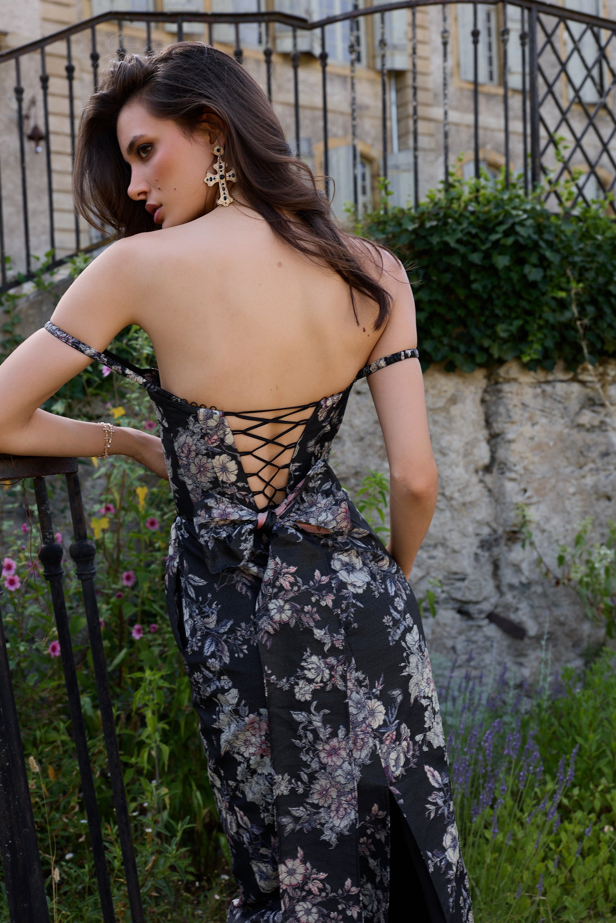 The Cheryl Dress in Black Lilibet Brocade