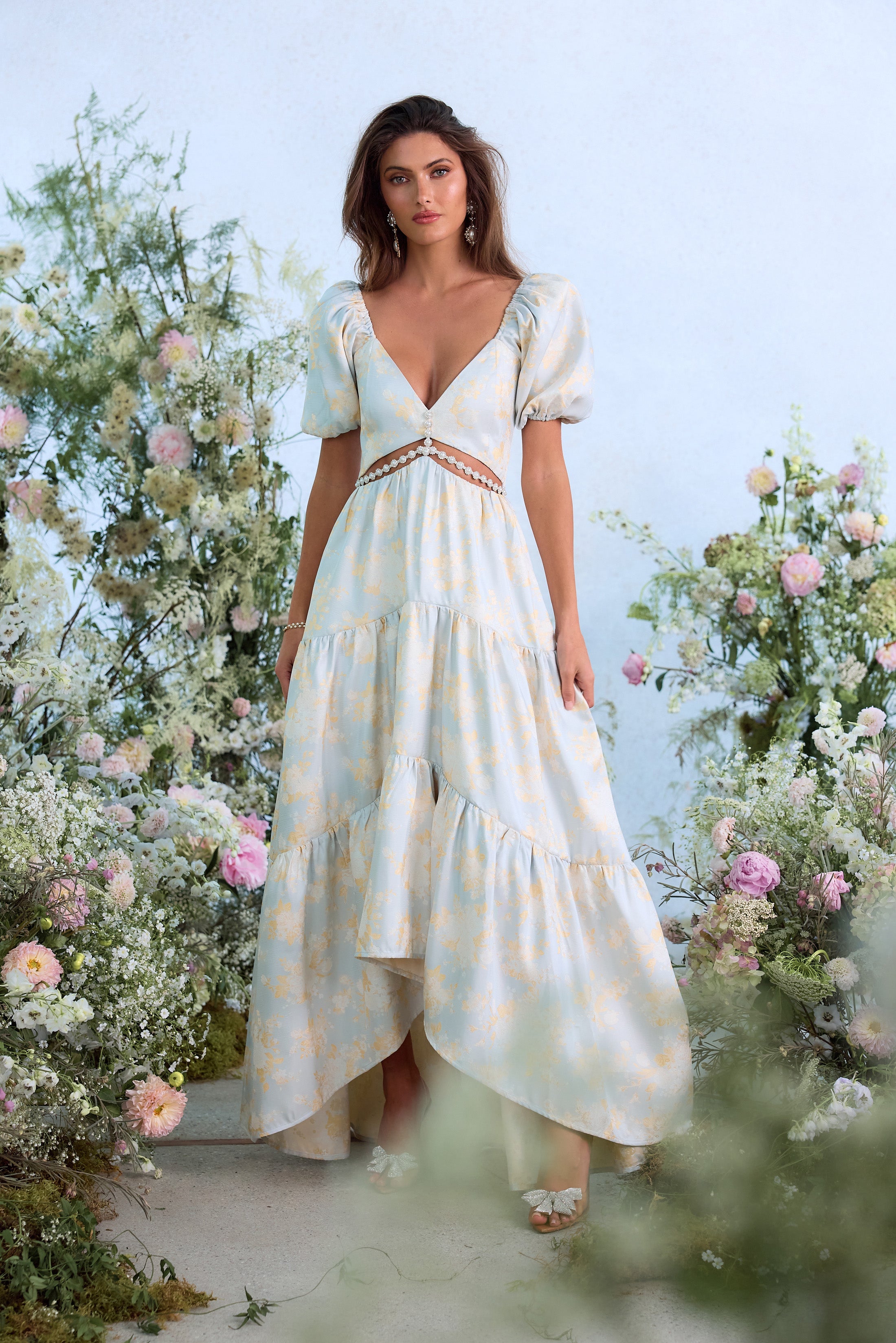The Emma Dress in Sky Windsor Brocade