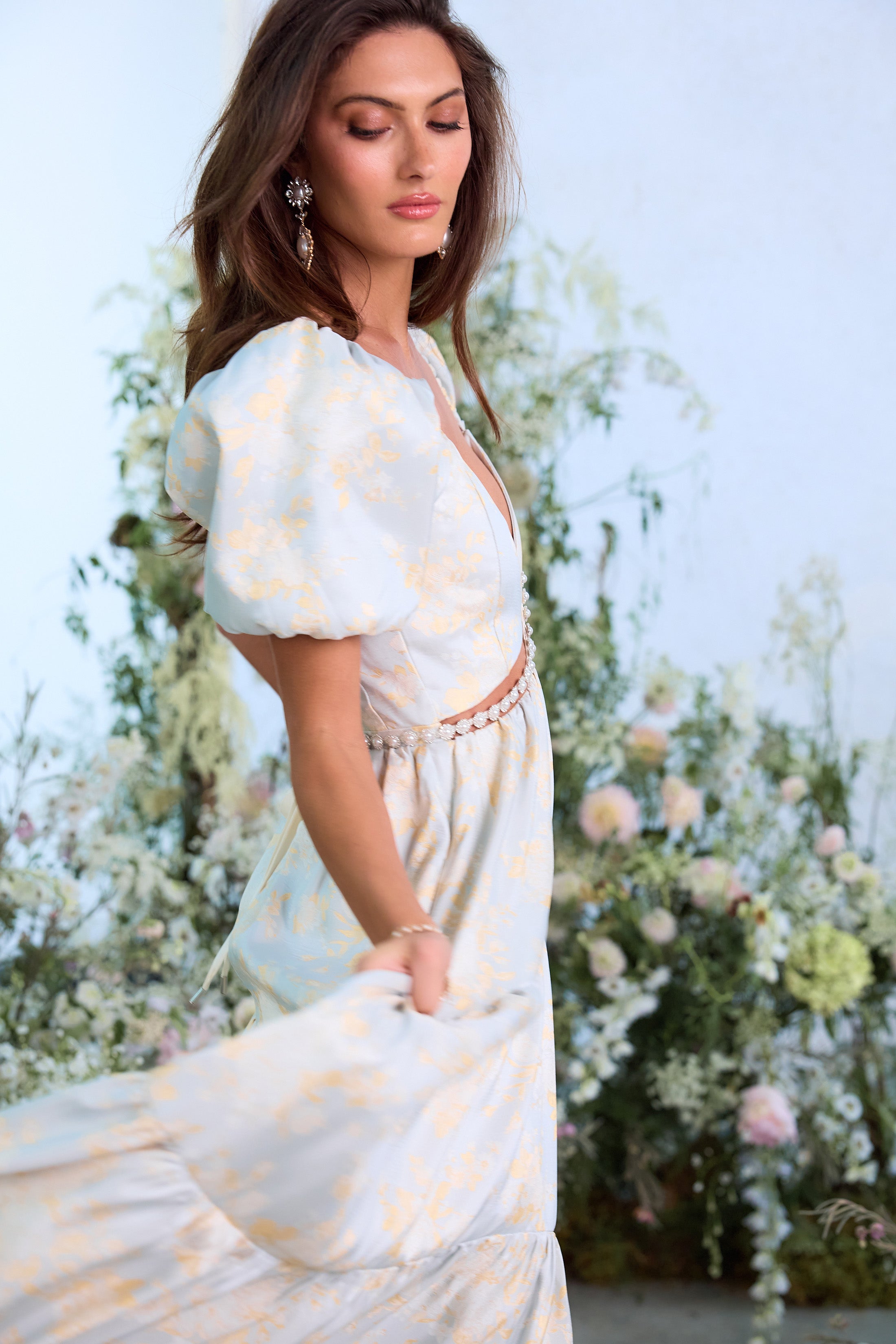 The Emma Dress in Sky Windsor Brocade