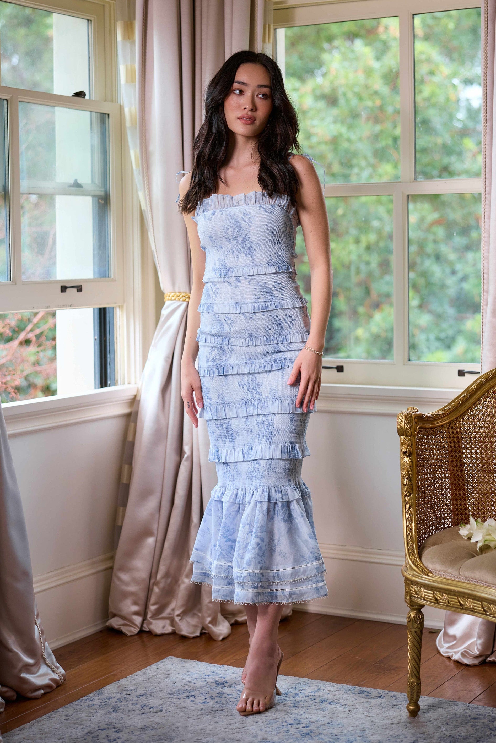 The Geranium Dress in Blue Tapestry Rose