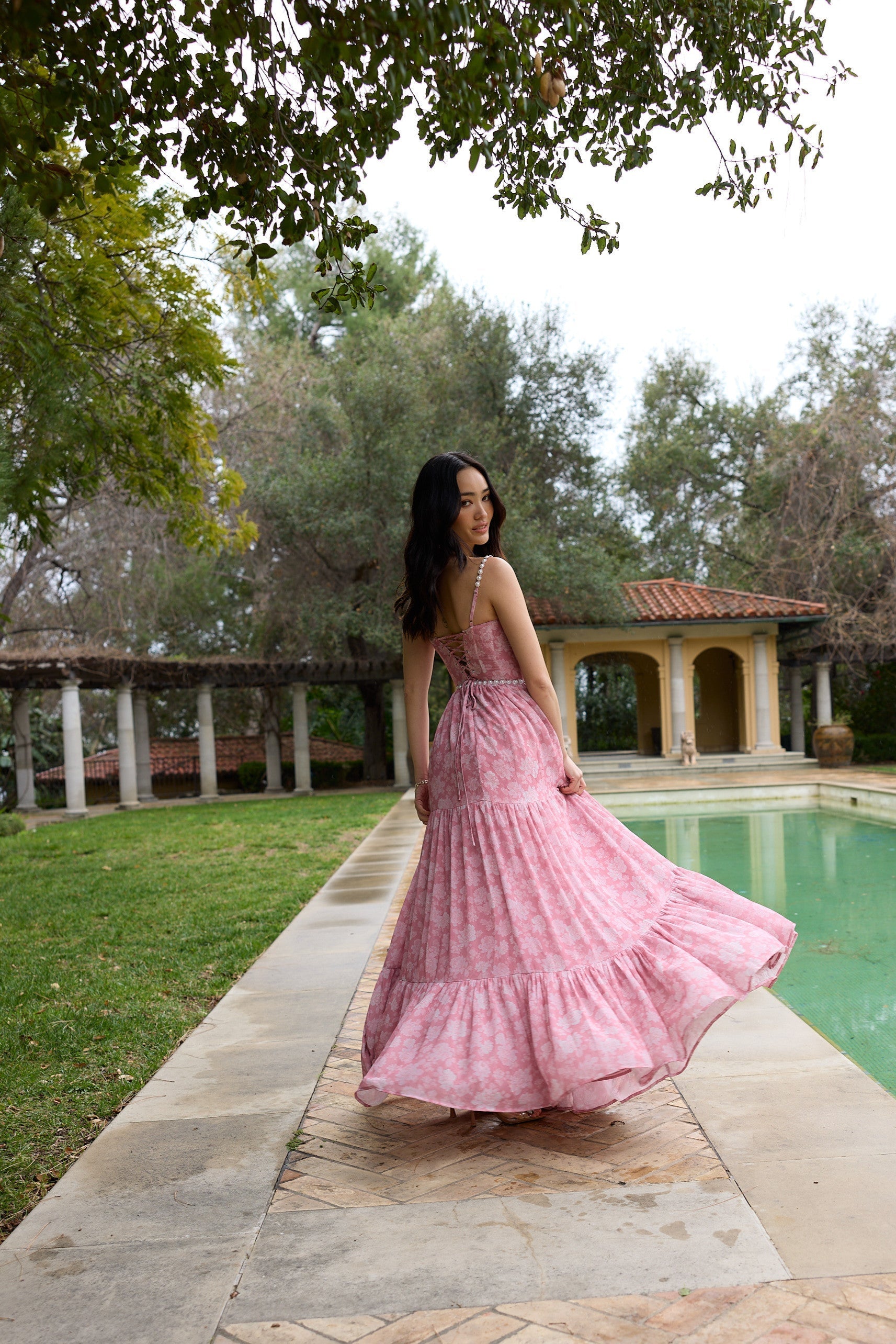 The Gwen Dress in Pink Peony Print