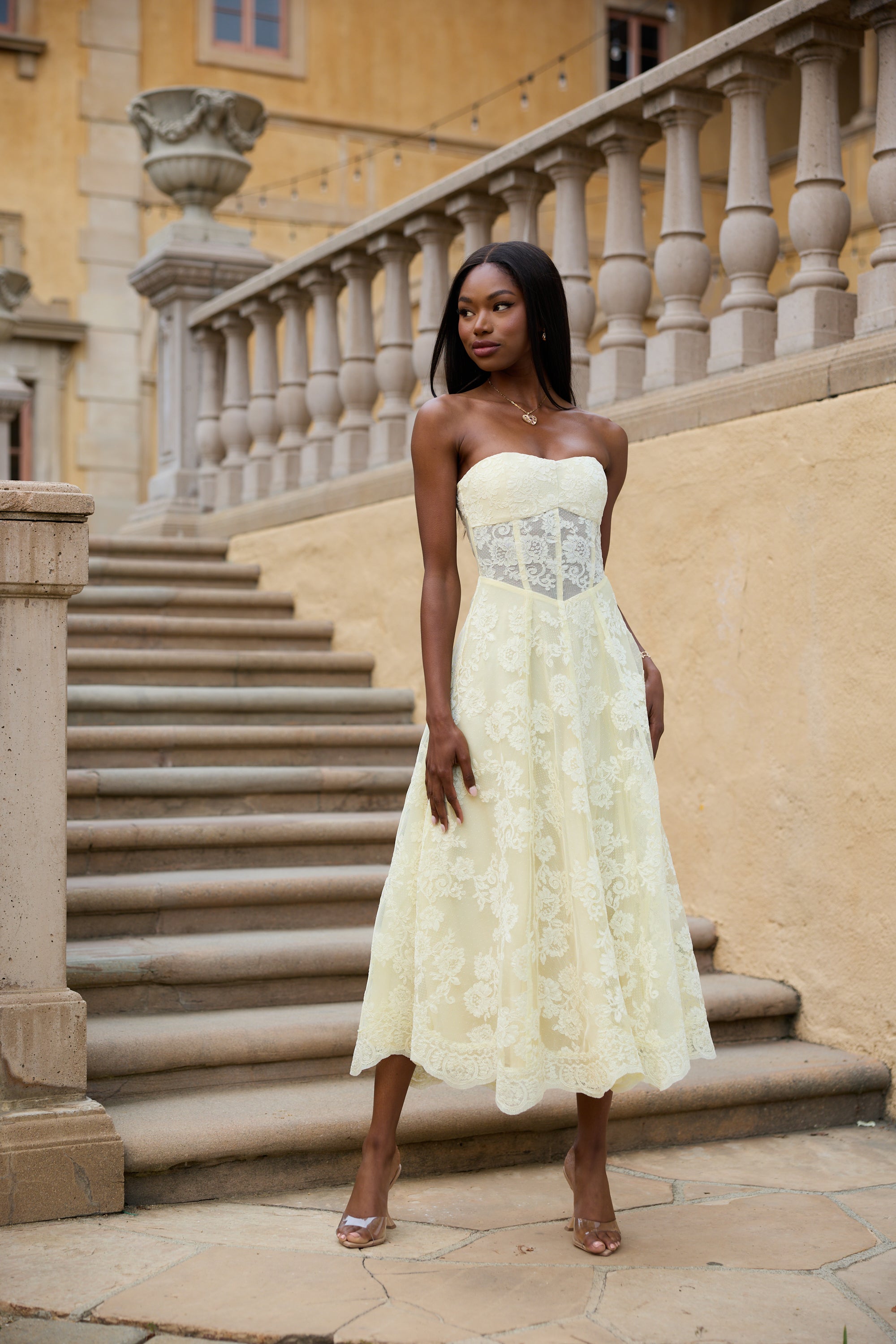 The Hazel Dress in Transparent Yellow Lace