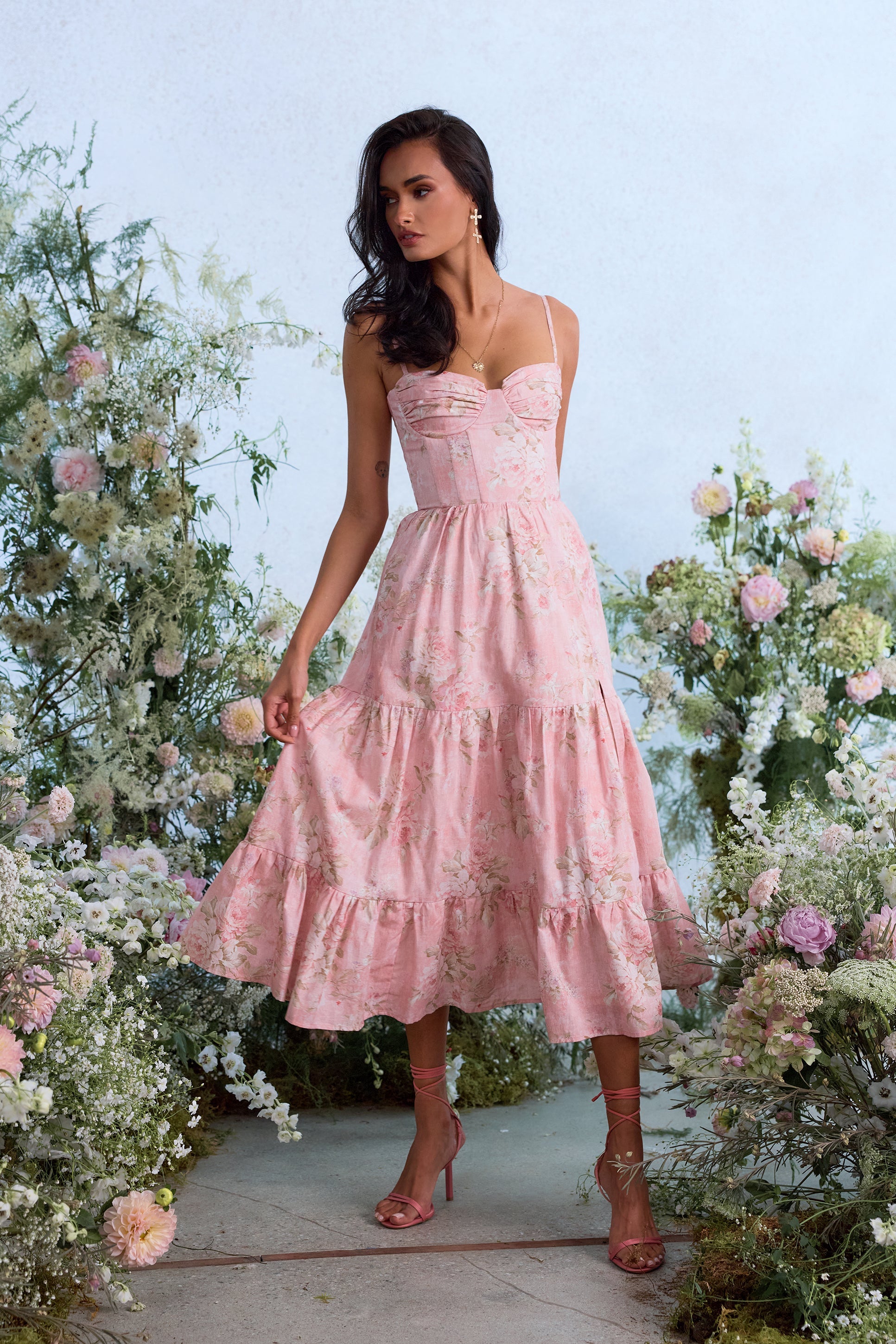The Lorenza Dress in Light Pink Tapestry Rose