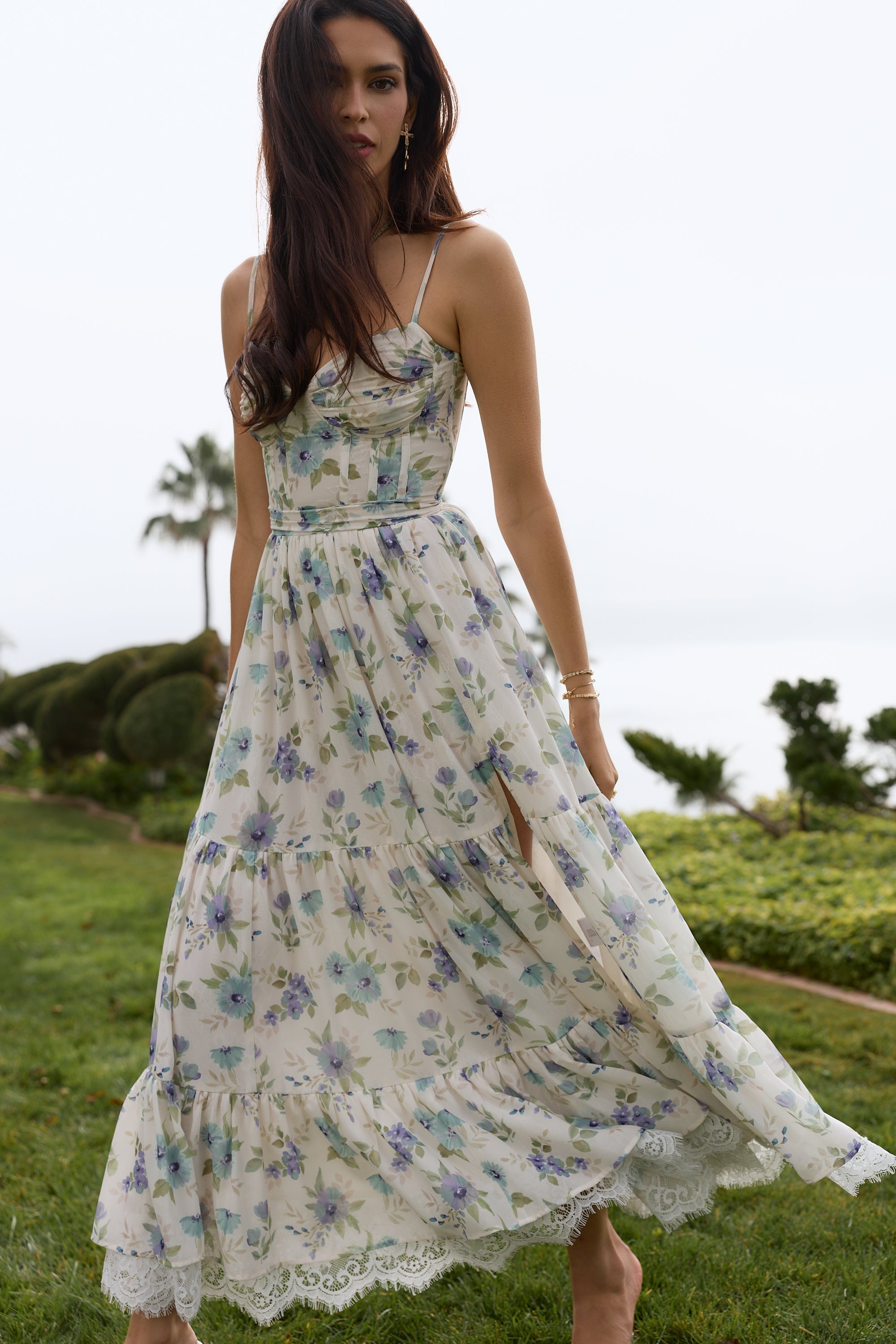 The Lara Dress in Blue Watercolor Floral