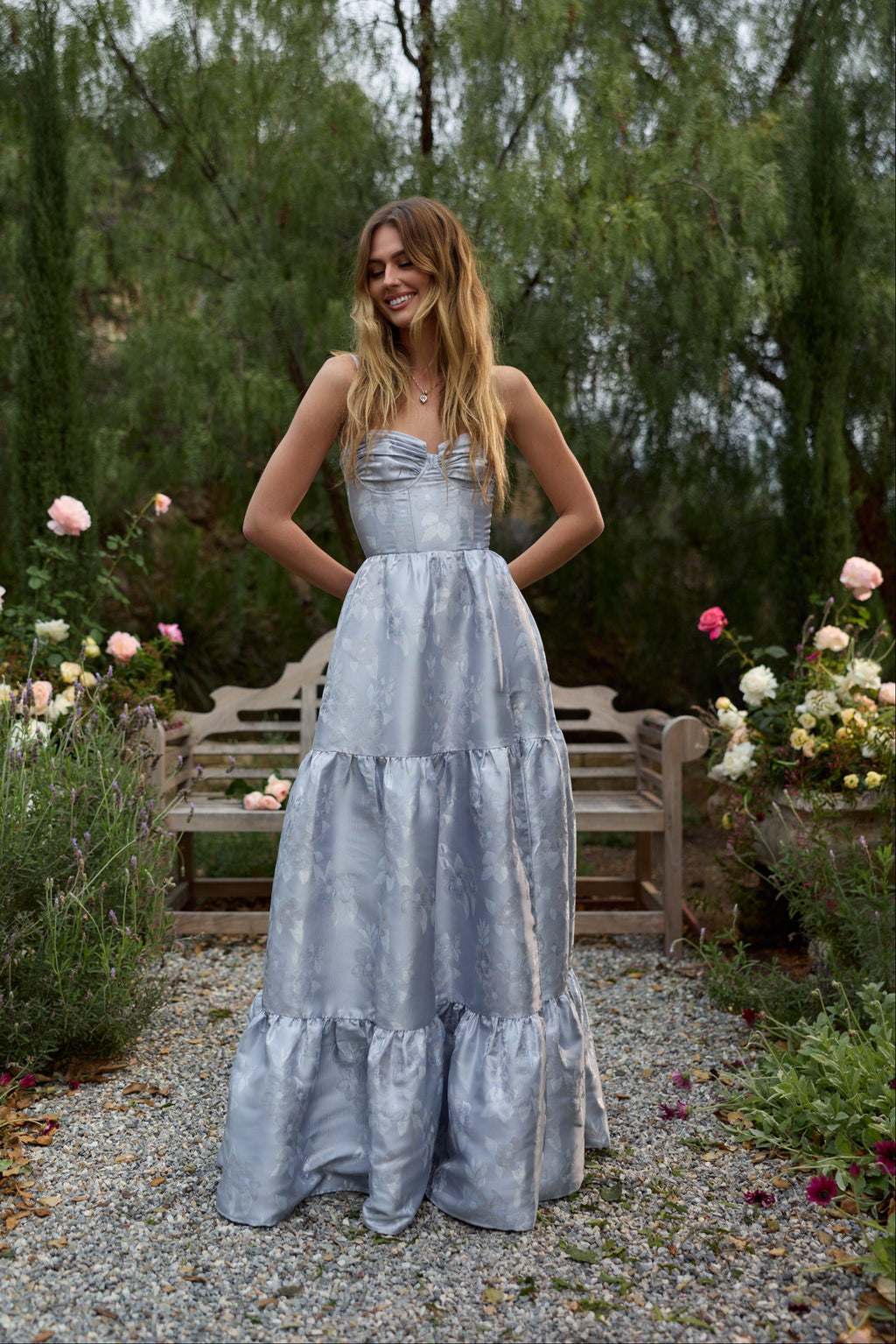 The Lucetta Dress in Icelandic Blue Baroque Floral