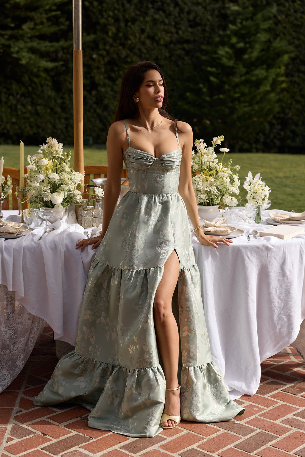 The Lucetta Dress in Sage Baroque Floral