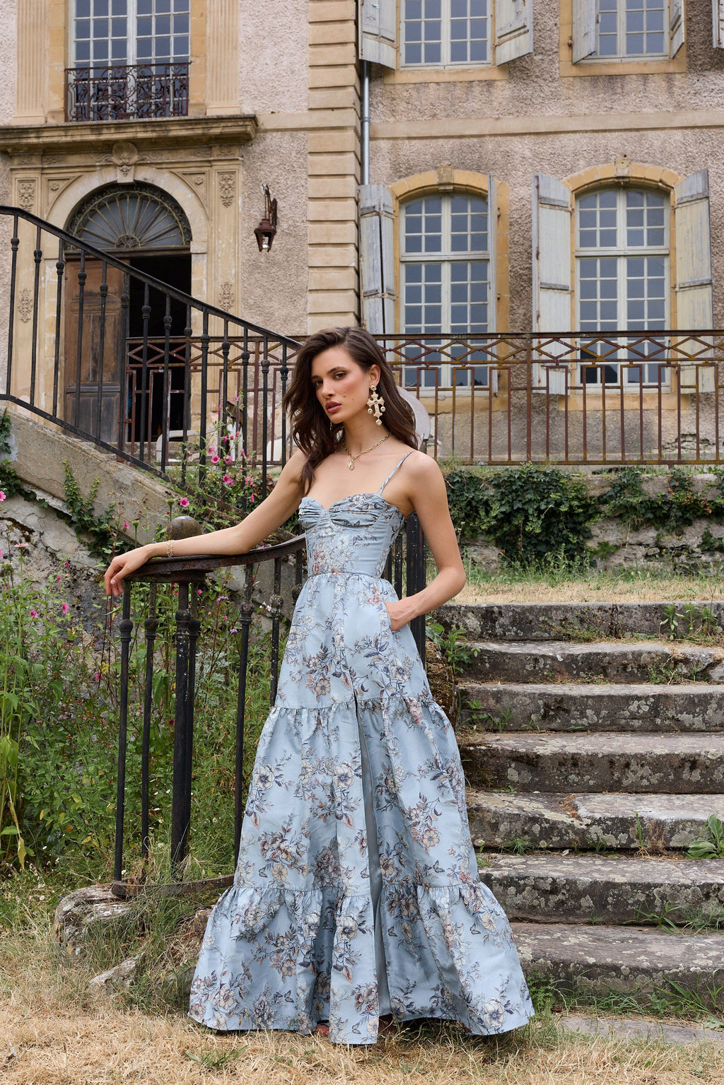 The Lucetta Dress in Light Blue Lilibet Brocade