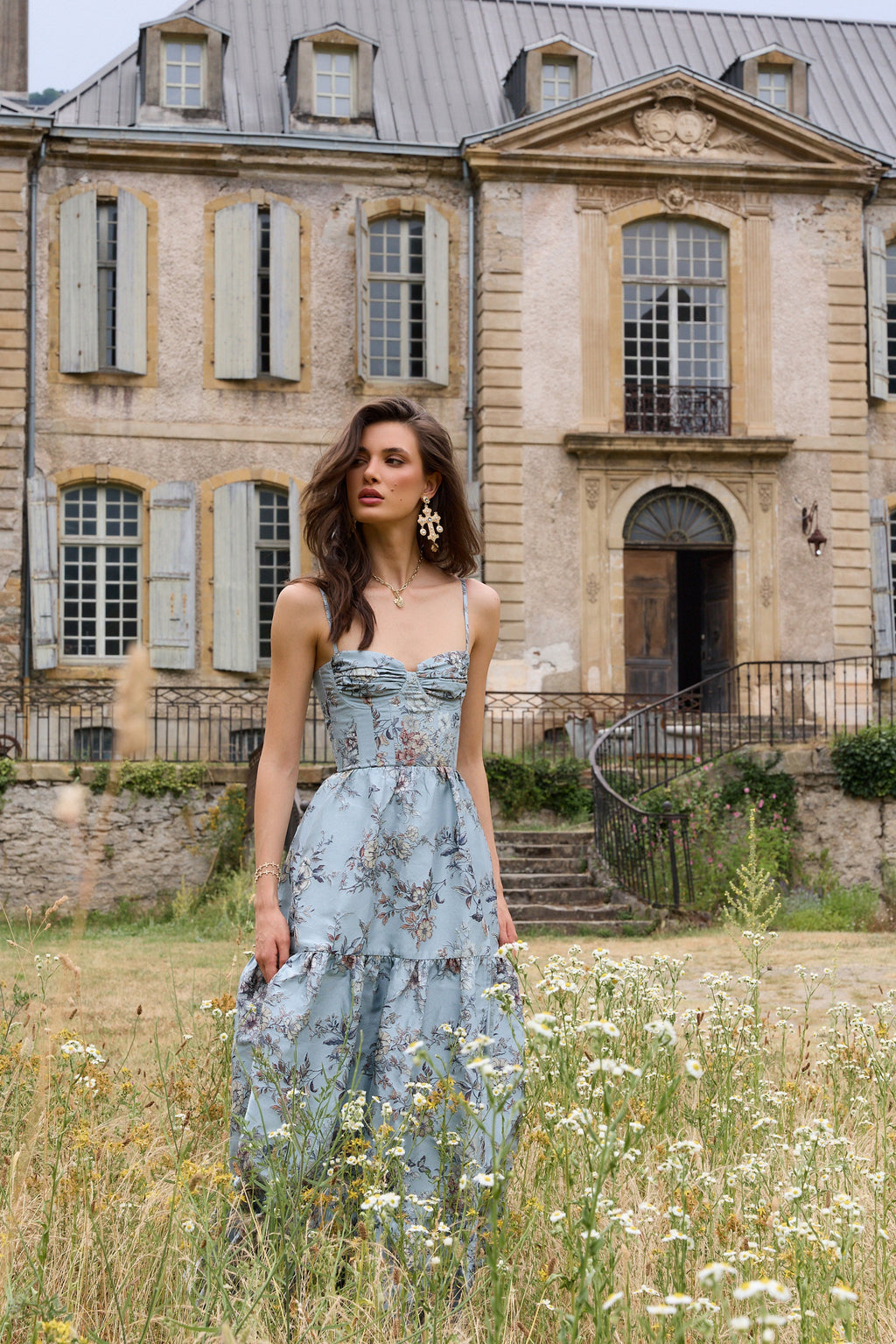 The Lucetta Dress in Light Blue Lilibet Brocade