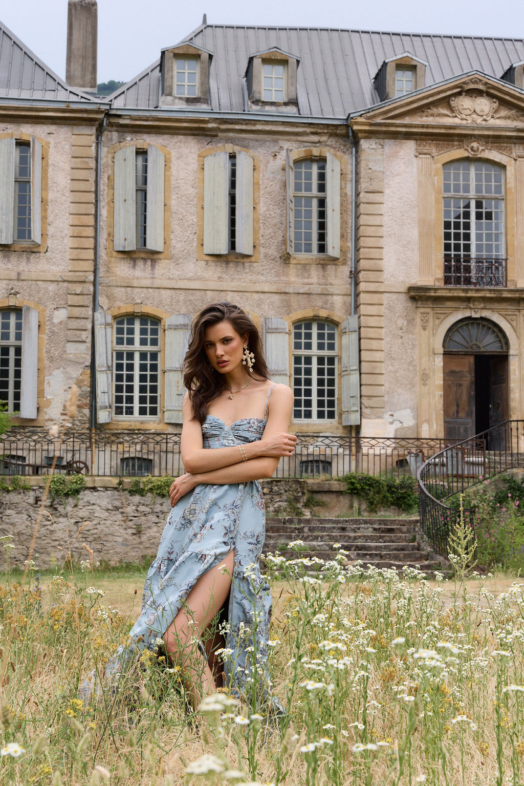 The Lucetta Dress in Light Blue Lilibet Brocade