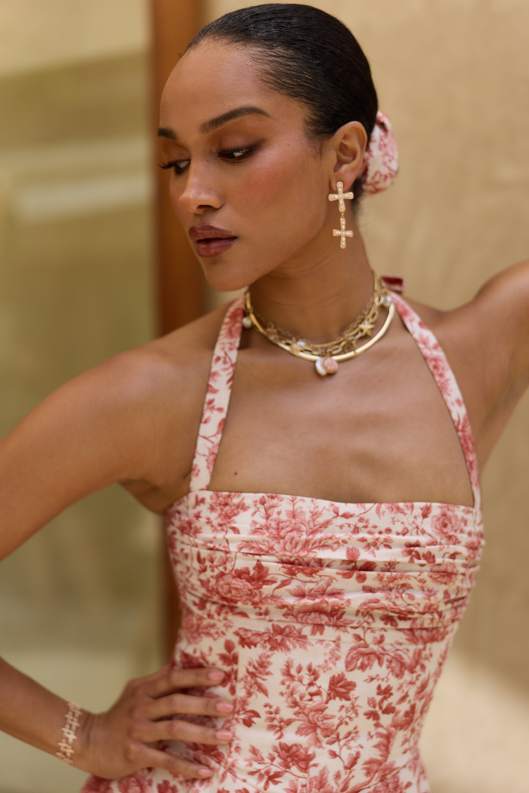 The Elena Dress in Red Toile