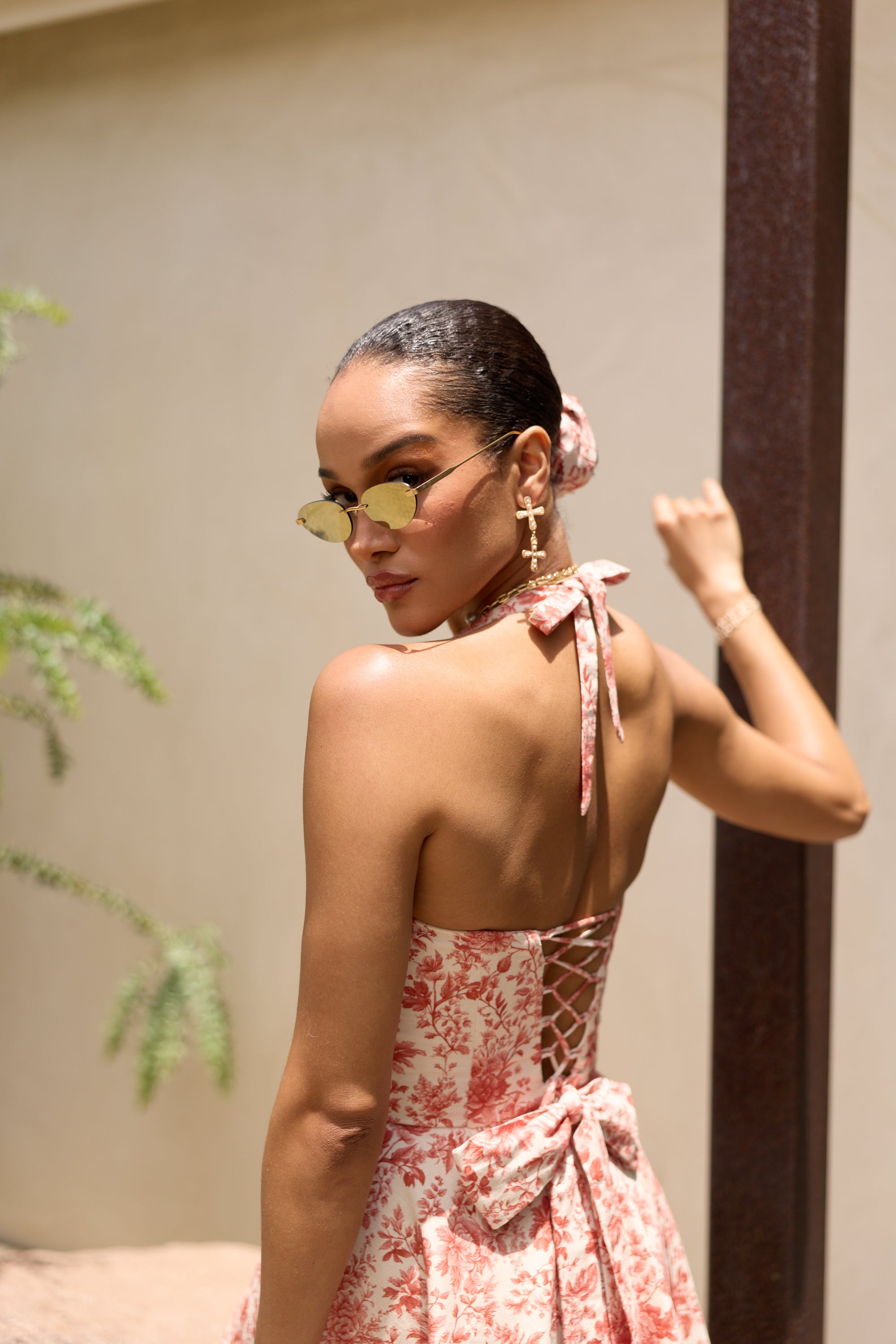 The Elena Dress in Red Toile