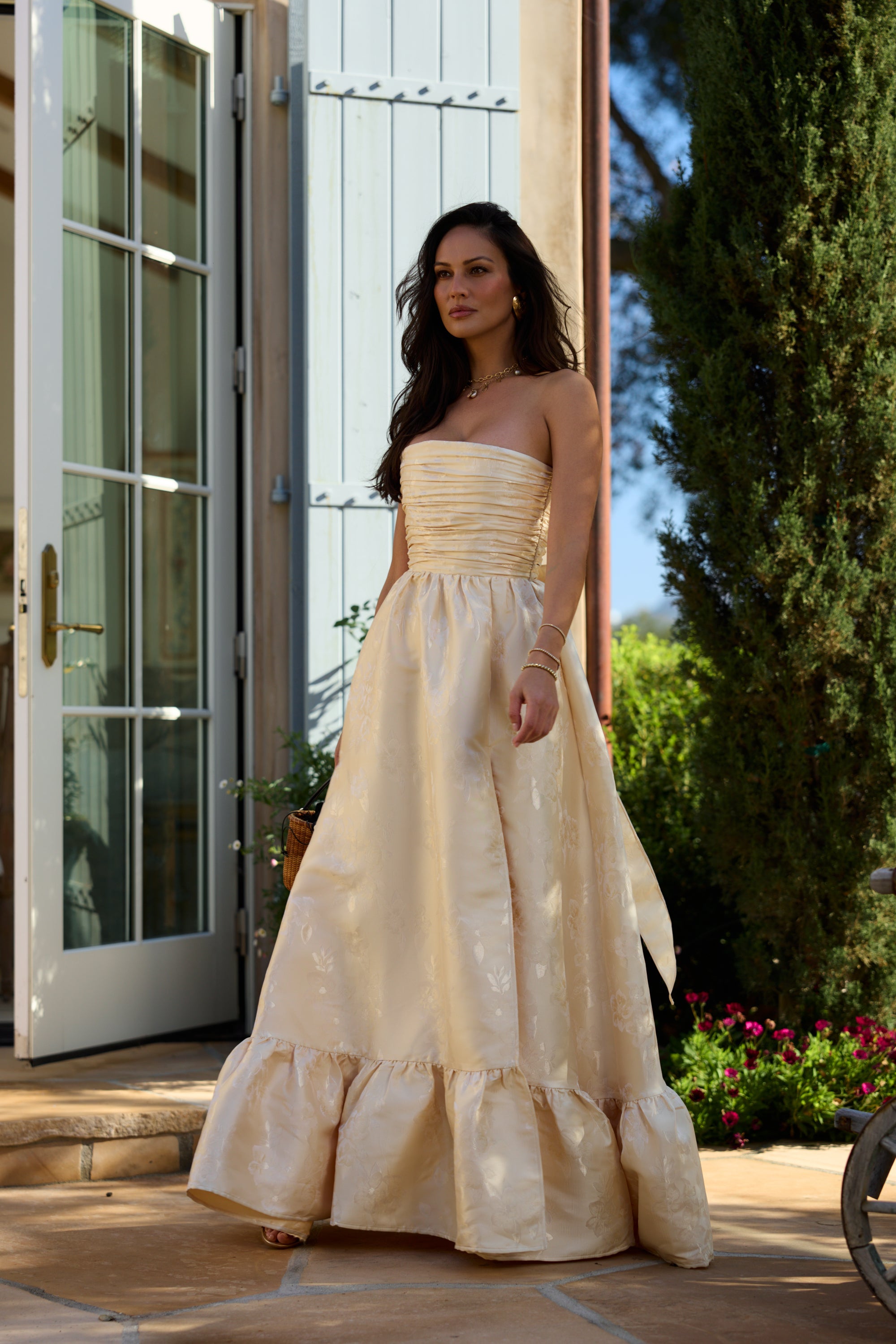 The Regina Dress in Butter Yellow Baroque Floral