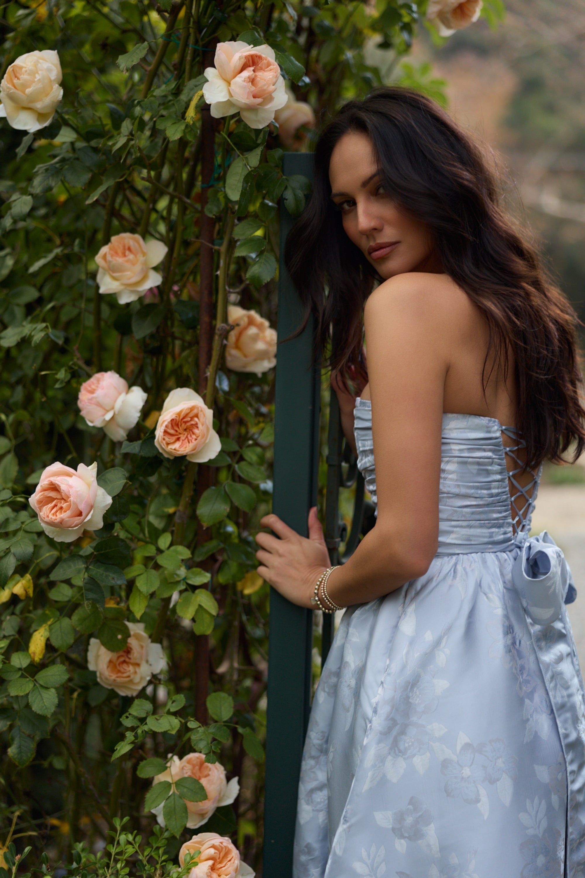 The Regina Dress in Icelandic Blue Baroque Floral