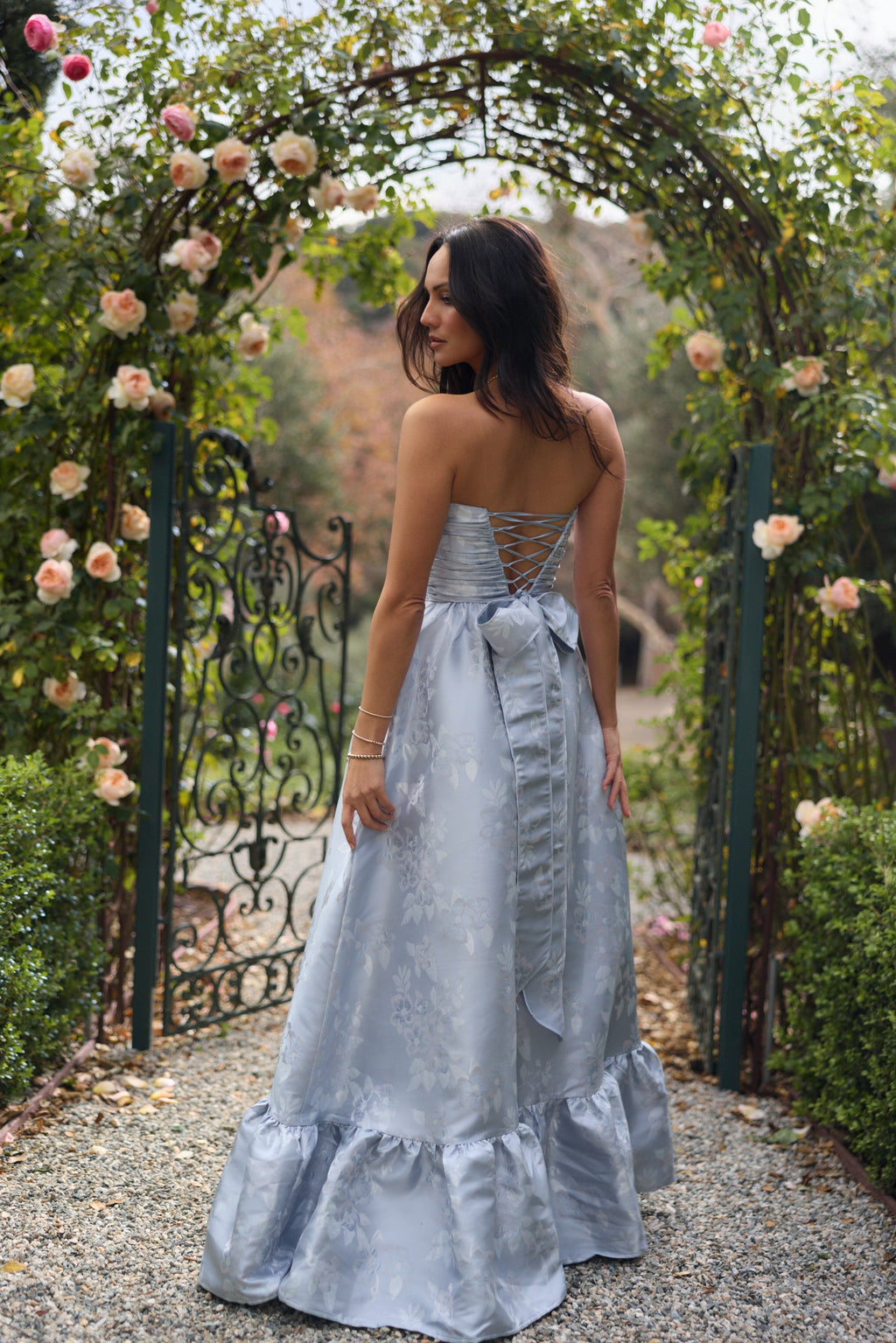 The Regina Dress in Icelandic Blue Baroque Floral