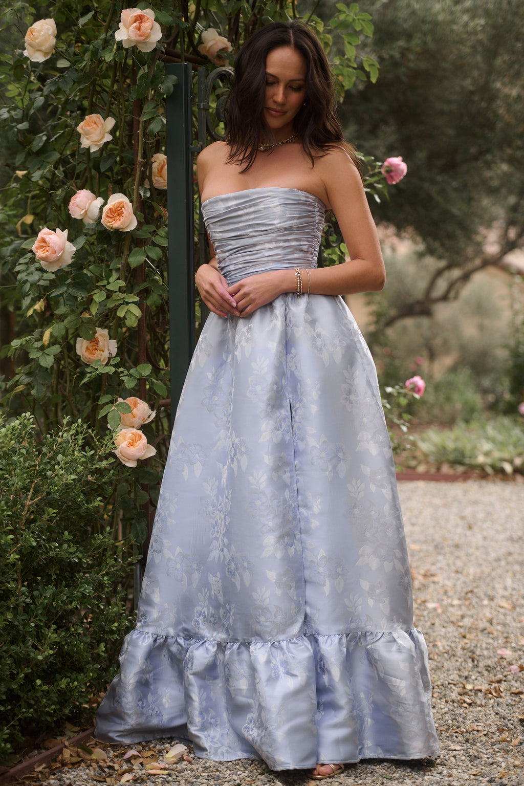 The Regina Dress in Icelandic Blue Baroque Floral